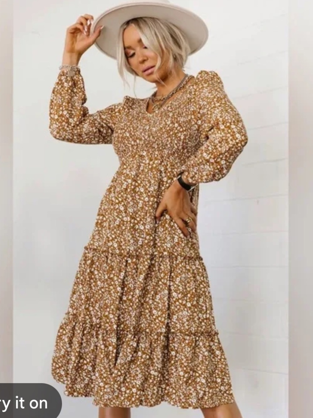 Boho Cottagecore Hayden LA Long sleeve floral midi dress with long sleeves - Picture 2 of 10